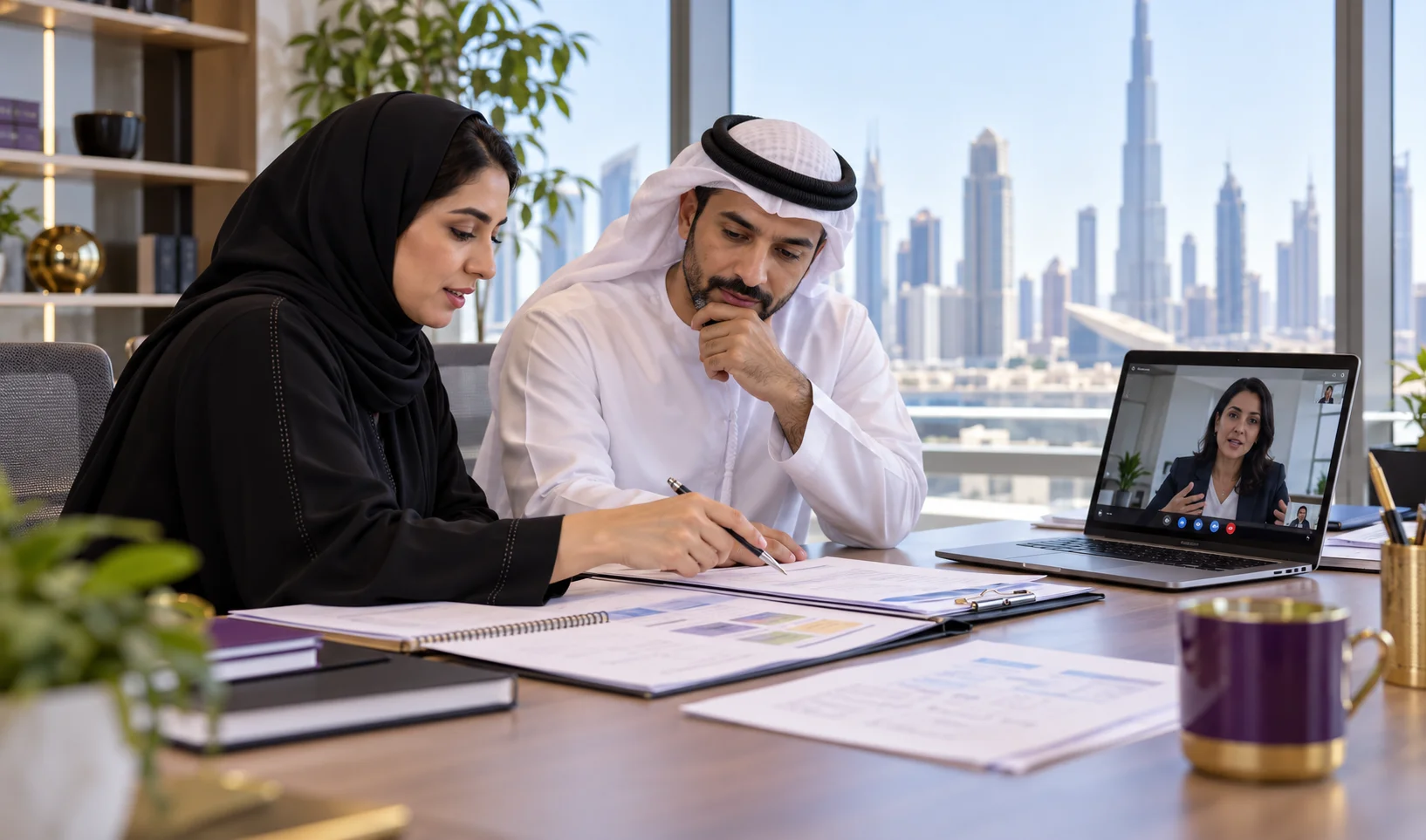 Internal auditor and colleague reviewing records during a hybrid management system audit