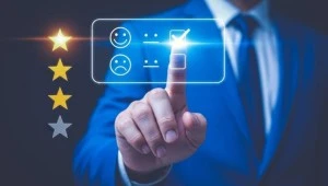 Customer satisfaction rating concept showing ISO 9001 quality improvement in UAE 