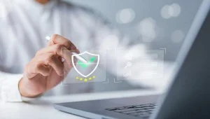 Professional reviewing ISO certification and quality assurance process using digital technology in UAE.